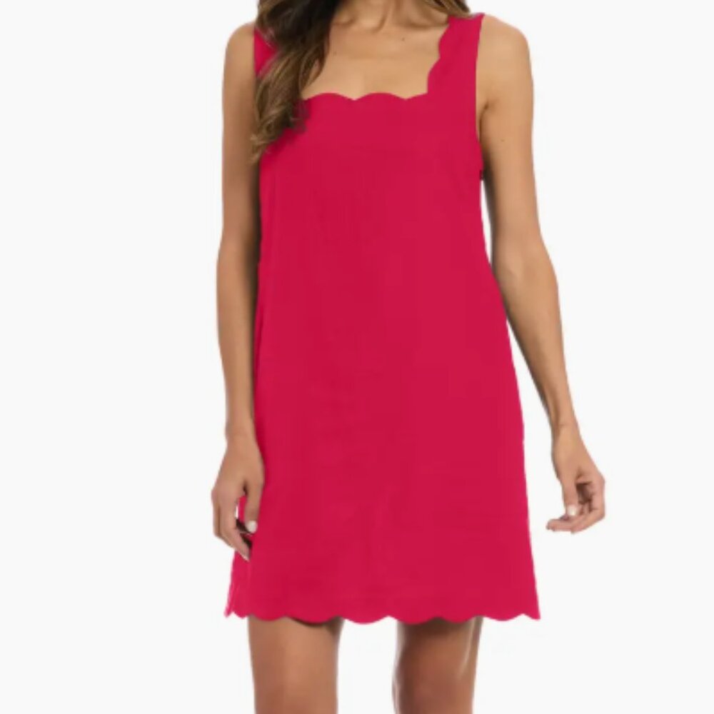 Scalloped Linen Blend Shift Dress